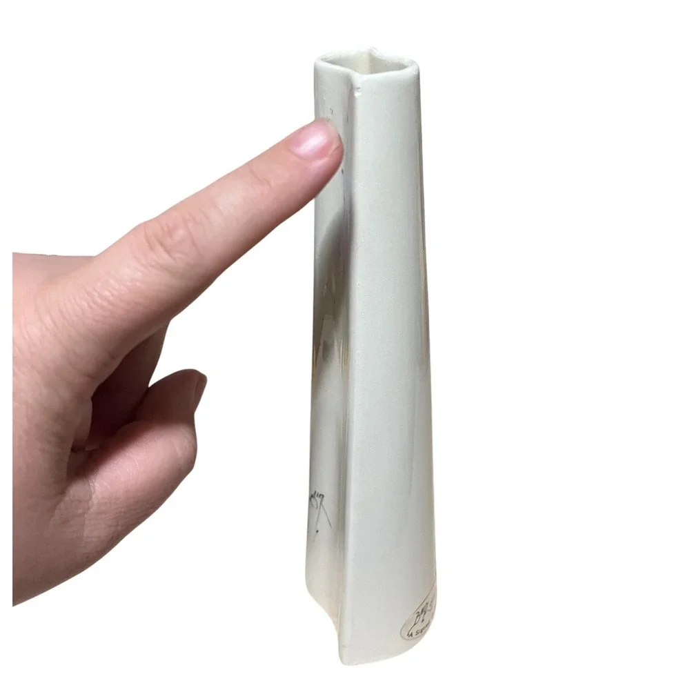 Baatz Ceramics USA Signed Original Bud Vase White‎ Floral Hand Painted 8.5 Inch